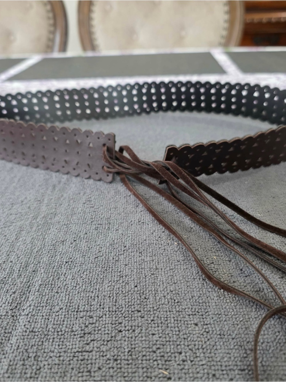Brown Scalloped Eyelet Tie-Waist Belt - Picture 1 of 4